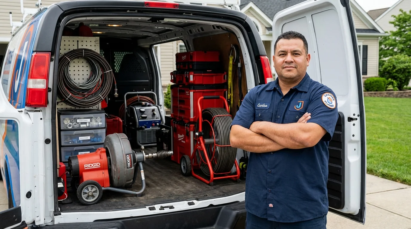 Professional drain cleaning equipment and Johns Plumbing LLC plumber in Succasunna
