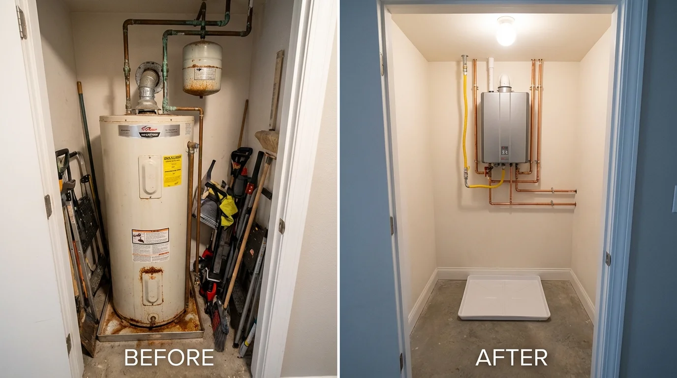 Tank water heater versus wall-mounted tankless unit comparison for Succasunna, NJ homeowners
