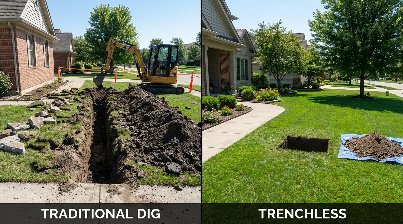 Trenchless sewer repair with minimal yard damage versus traditional excavation in Succasunna, NJ